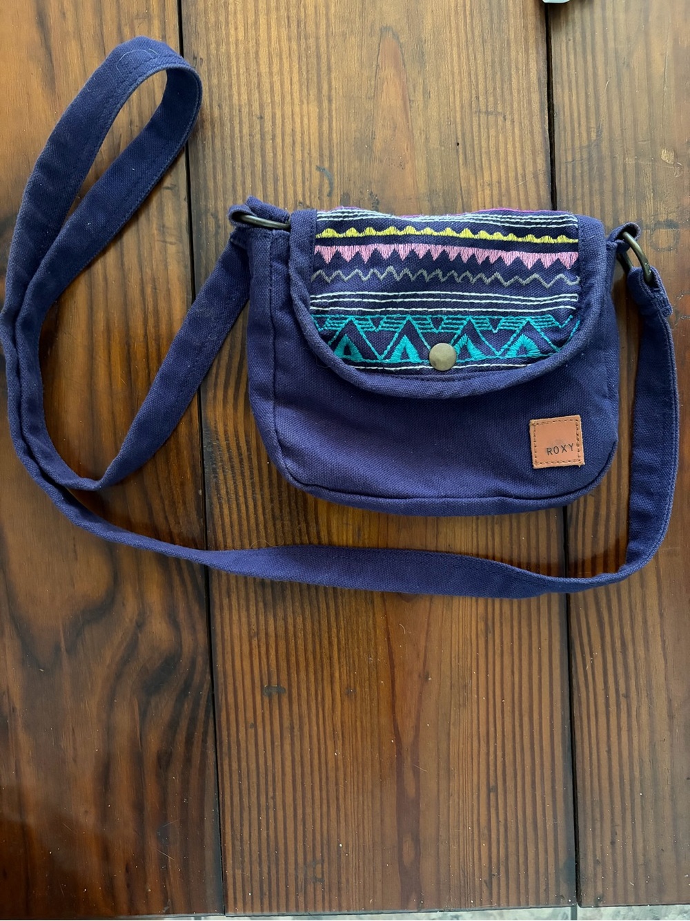 Roxy Navy Crossbody with Multicolor Embroidered Flap